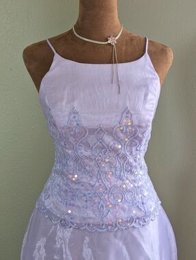 '90s Y2K Lilac Embroidered Sequin Spaghetti Strap Fairycore Two-piece Set